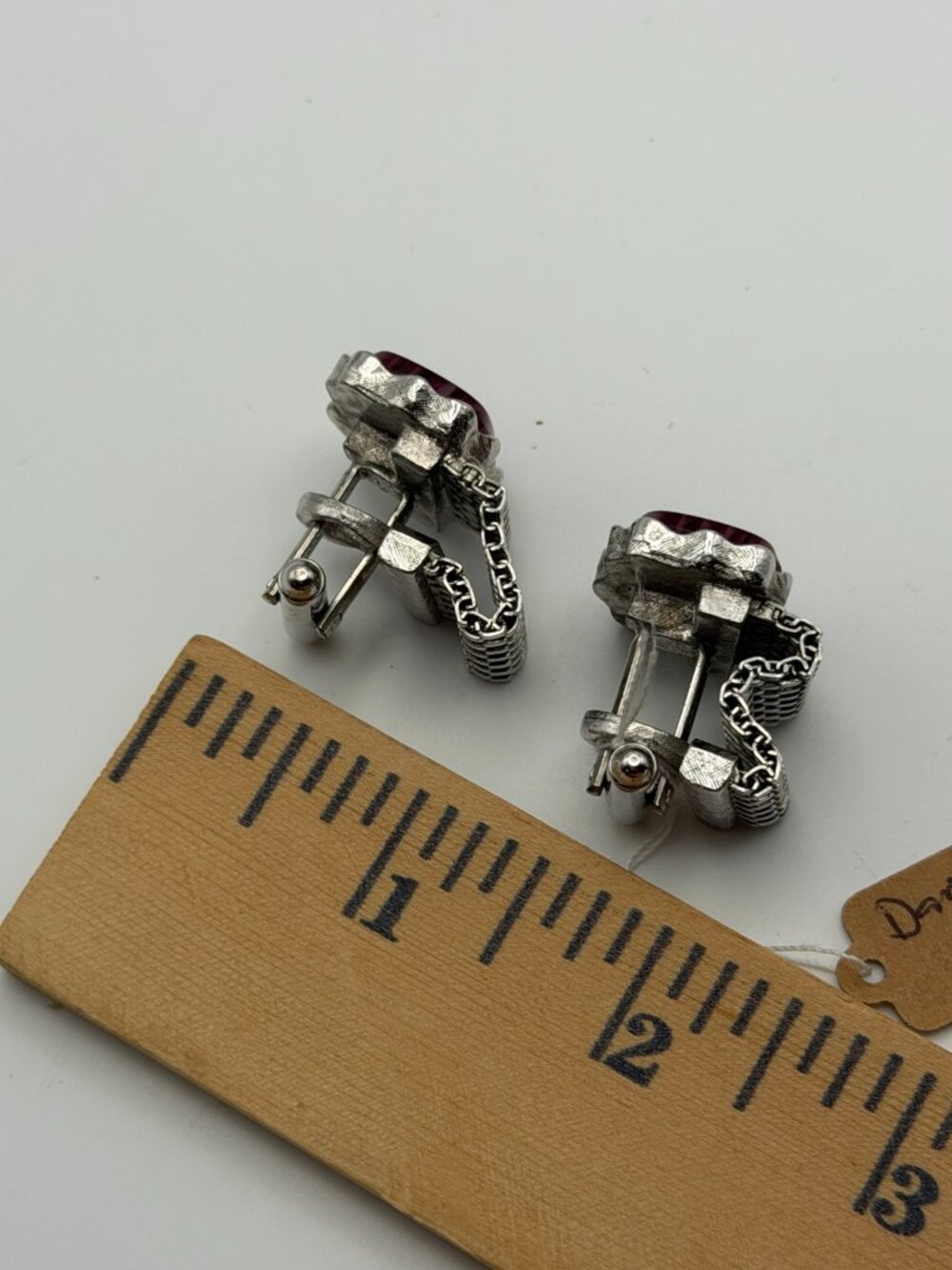 Vintage Dante Purple Rivoli Stone Silver-Tone Mesh Wrap Cufflinks - Picture 7 of 7